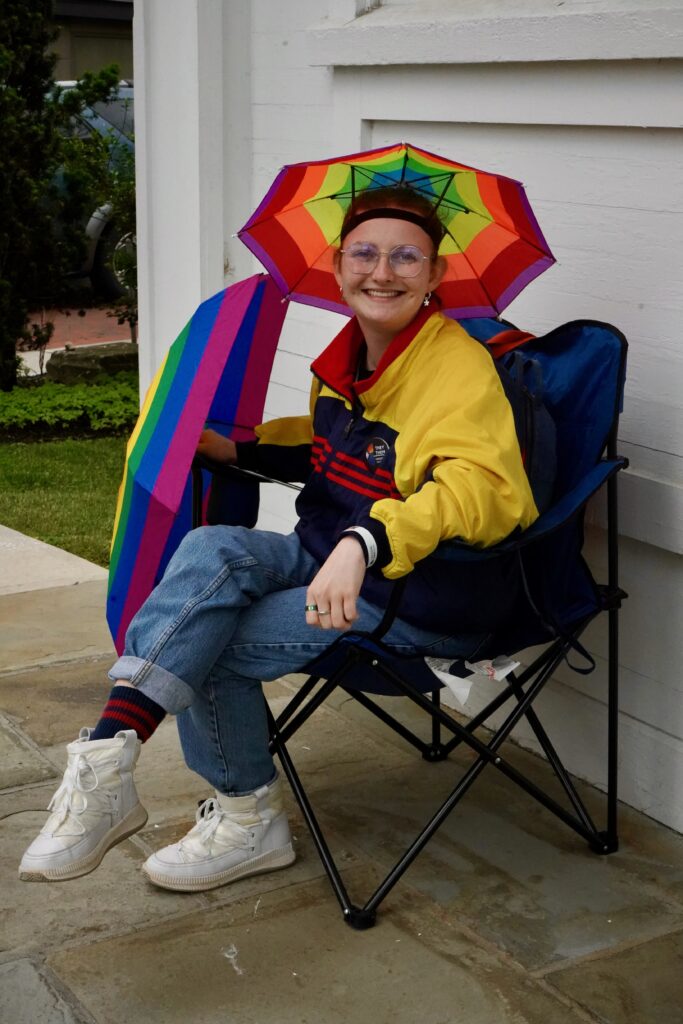 Rainbow umbrella hat